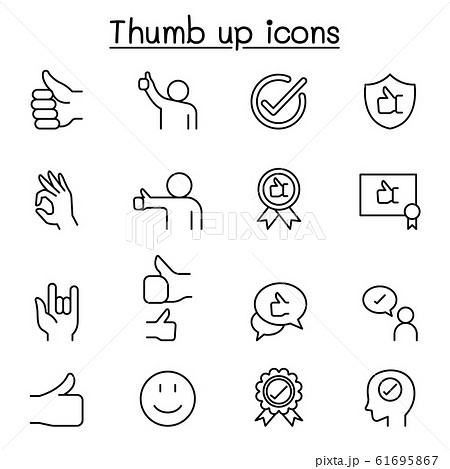 Approved & thumb up icons set in thin line style 61695867
