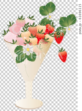 いちごとイチゴの花や葉をグラスに飾ったイラストのピンクと赤の苺のイラスト素材 61696115 Pixta