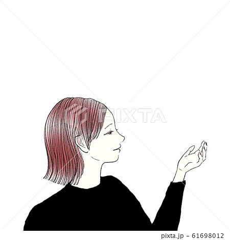 手を見つめる女性のイラスト素材