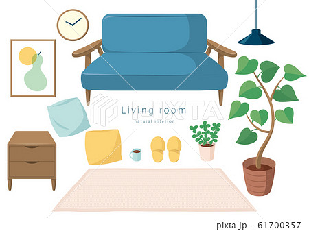 ナチュラルインテリアのリビングルームのイラスト素材