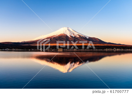 山梨県 富士山と山中湖　冬の早朝 61700777