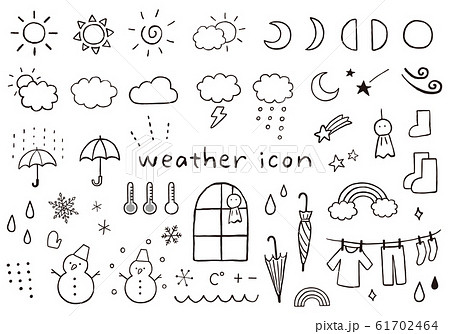 天気にまつわる手描き風アイコンのセットのイラスト素材 61702464 Pixta