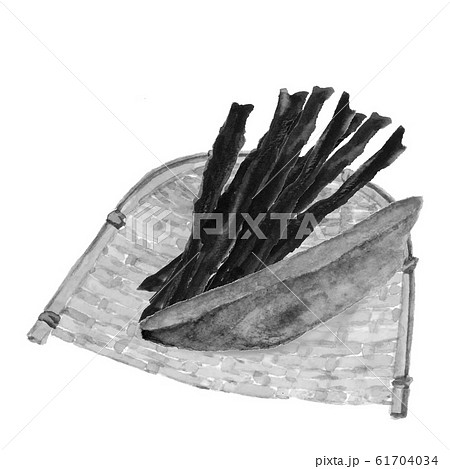 水彩 昆布 かつお節 ざる 水墨画風 モノトーン 水彩 昆布 かつお節 ざる 水墨画風 モノトーン 61704034
