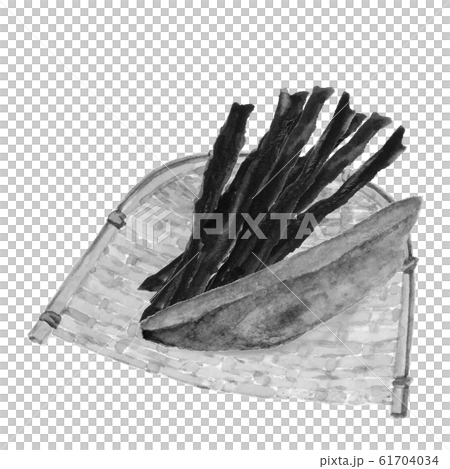 水彩 昆布 かつお節 ざる 水墨画風 モノトーン 水彩 昆布 かつお節 ざる 水墨画風 モノトーン 61704034