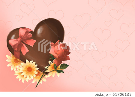 花とハート型チョコのバレンタイン背景イラストのイラスト素材