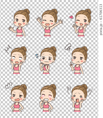 Illustration of women's facial expression variation set upper body Illustration of women's facial expression variation set upper body 61706313