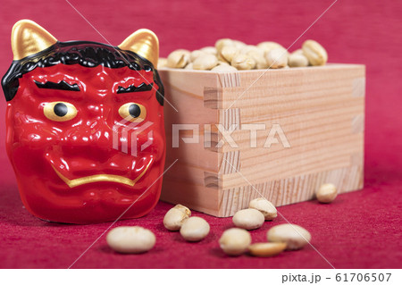 【節分 枡 赤背景 鬼】 【節分 枡 赤背景 鬼】 61706507