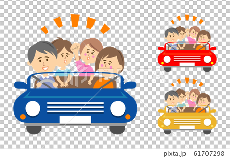 家族でオープンカーに乗ってドライブのイラストイメージのイラスト素材