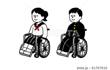 車椅子に乗る男子女子学生 シンプル のイラスト素材