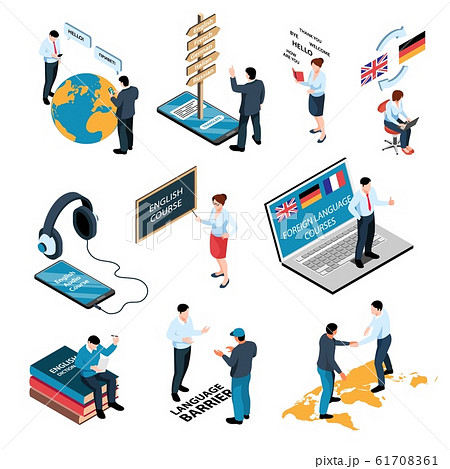 Isometric Language School Isometric Setのイラスト素材