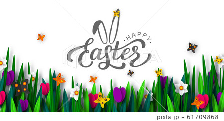 Easter background with paper cut spring flowers. 61709868