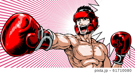 指差し 拳 男性 青年 ボクシング グローブ 上半身 叫ぶ 若い 劇画 漫画のイラスト素材