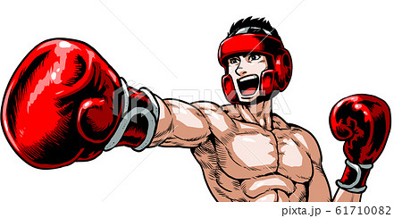 指差し 拳 男性 青年 ボクシング グローブ 上半身 叫ぶ 若い 劇画 漫画のイラスト素材
