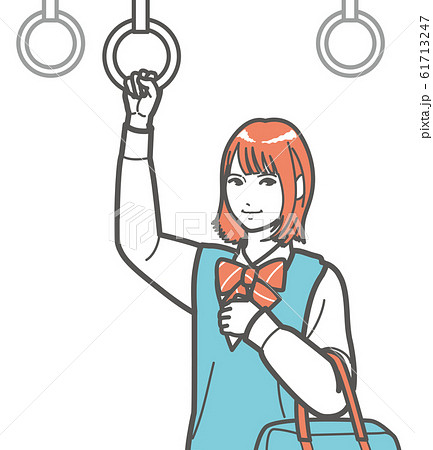 つり革につかまる女子高生のイラスト素材