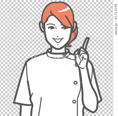 A woman in a white coat (casey) pointing 61713249