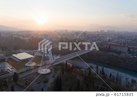aerial view of Millennium bridge over Moraca river in Podgorica 61715835