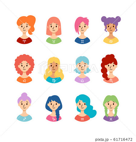 Set of horoscope signs as women. Collection of Set of horoscope signs as women. Collection of 61716472