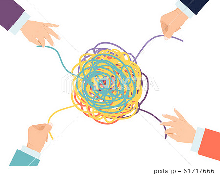 Psychotherapy solution vector illustration. Hands untangle psyhology tangle. Psychologist mind tangled therapy. 61717666