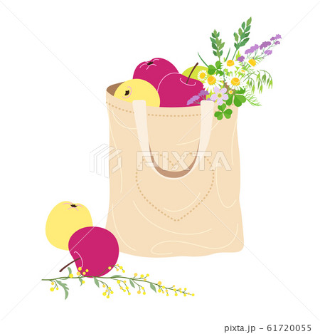 Textile  Eco Bag with Apples and Wildflowers. 61720055