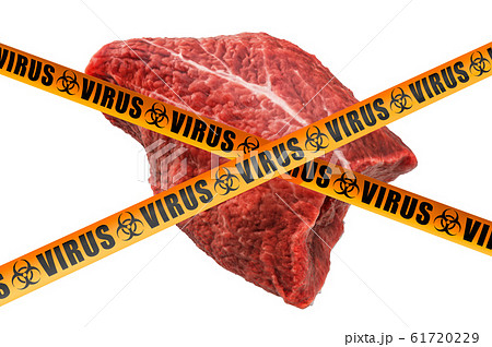 Beef meat with caution barrier tapes concept 61720229