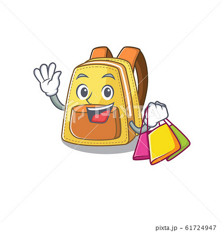 A happy rich kids school backpack waving and holding Shopping bag 61724947