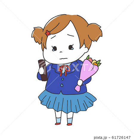 卒園式 卒業式の卒業生 泣いている女の子のイラスト素材
