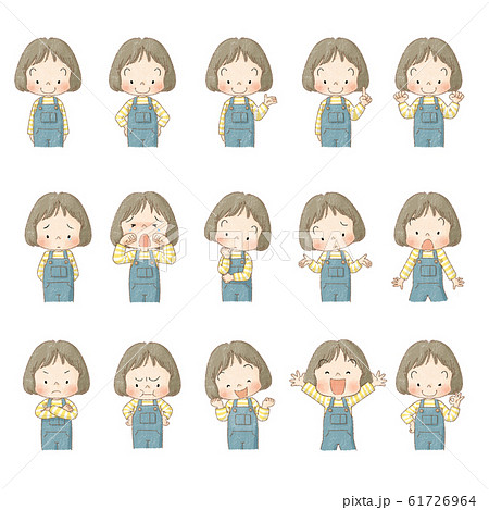 女の子　上半身表情セット　（茶線）  61726964