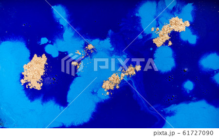 Marbled blue and gold abstract background. Liquid marble pattern. 61727090
