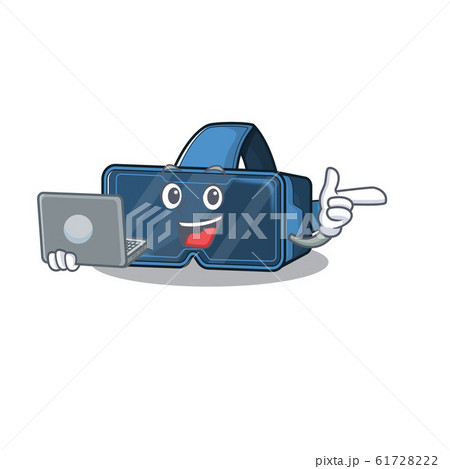 Smart character of vr virtual reality working with laptop 61728222