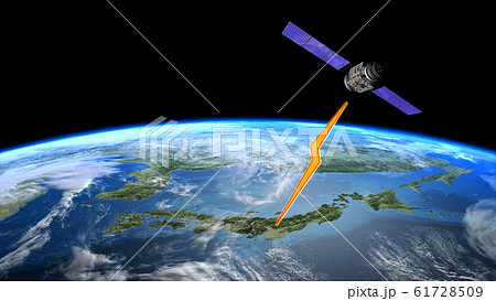 人工衛星 地球 日本 Gps 通信ネットワーク 電波のイラスト素材