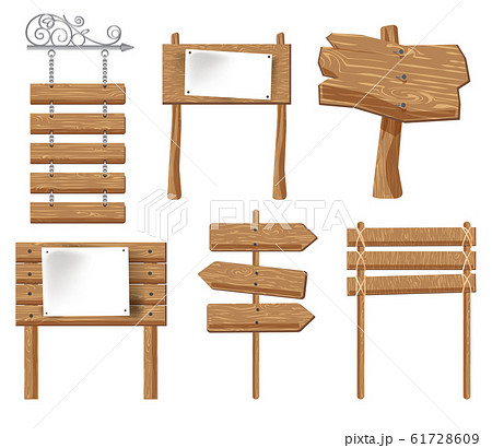 Wooden sign boards and signposts with blank paper sheet set 61728609