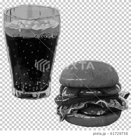 ハンバーガー コーラ ごはん 単品 モノクロのイラスト素材