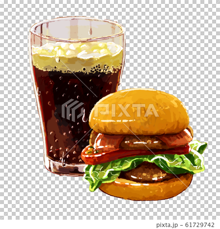 ハンバーガー コーラ ごはん セットのイラスト素材