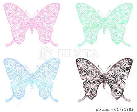 切り絵みたいなグラフィカルな蝶のイラスト 4色セットのイラスト素材