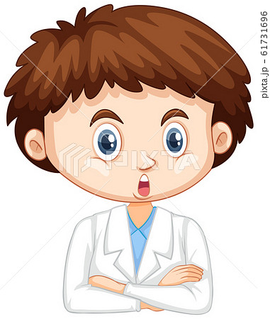 Happy Boy Wearing Lab Gown On White Backgroundのイラスト素材