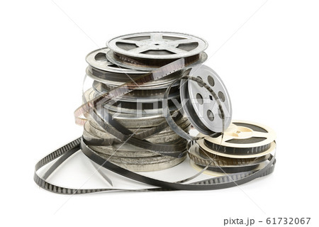 Film strip on metal reel isolated on white Film strip on metal reel isolated on white 61732067