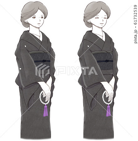 和装 目を閉じた喪服女性 右向きのイラスト素材 61732539 Pixta