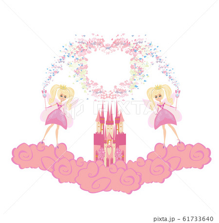 Fairy flying above castle - heart-shaped frame 61733640