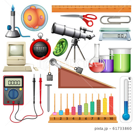 Large set of science equipments on white 61733860