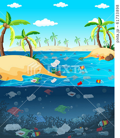 Water pollution with plastic bags in ocean 61733898