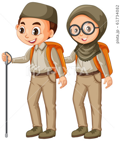 Boy and girl in scout uniform on white background Boy and girl in scout uniform on white background 61734082