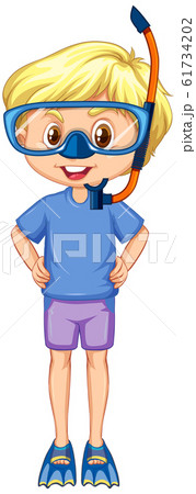 Happy boy wearing snorkel on white background Happy boy wearing snorkel on white background 61734202