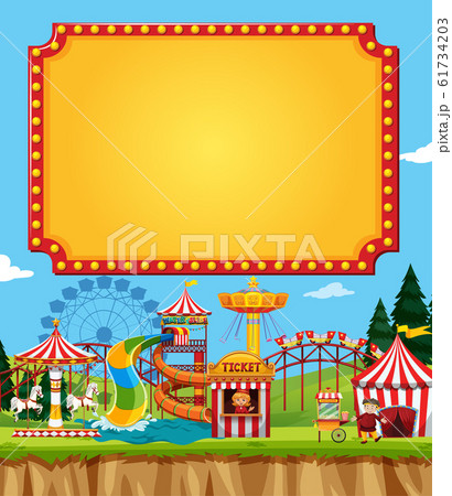 Circus scene with sign template in the sky 61734203