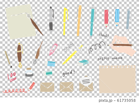 Set of hand-drawn style illustrations of stationery (writing instruments) 61735058