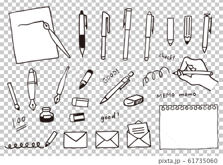 Set of hand-drawn style illustrations of stationery (writing instruments) Set of hand-drawn style illustrations of stationery (writing instruments) 61735060