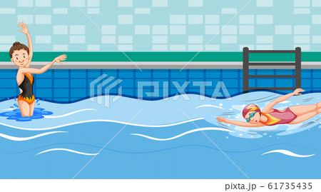 Scene with two swimmers in the pool Scene with two swimmers in the pool 61735435