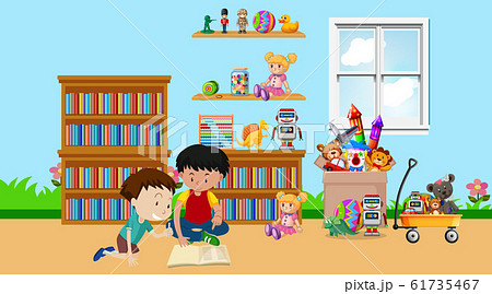 Scene with two boys playing in the room Scene with two boys playing in the room 61735467