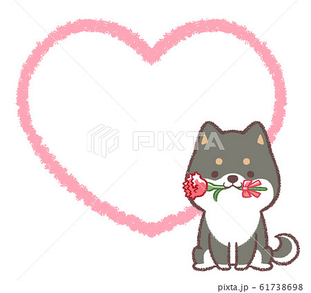 母の日黒柴犬ハート線画フレーム 61738698