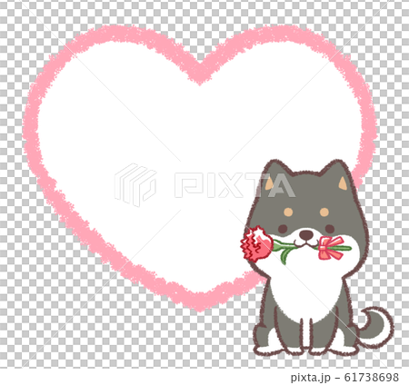 母の日黒柴犬ハート線画フレーム 61738698