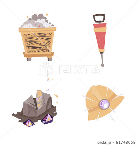Mining mineral color icons set. Mining mineral color icons set. Trolley, minerals and tool. Vector illustration Mining mineral color icons set. Mining mineral color icons set. Trolley, minerals and tool. Vector illustration 61743058